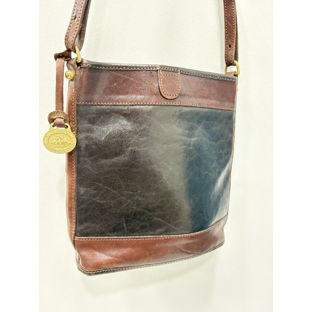 Vintage Brahmin Leather Crossbody Bag Black Brown USA Made Ship Medallion